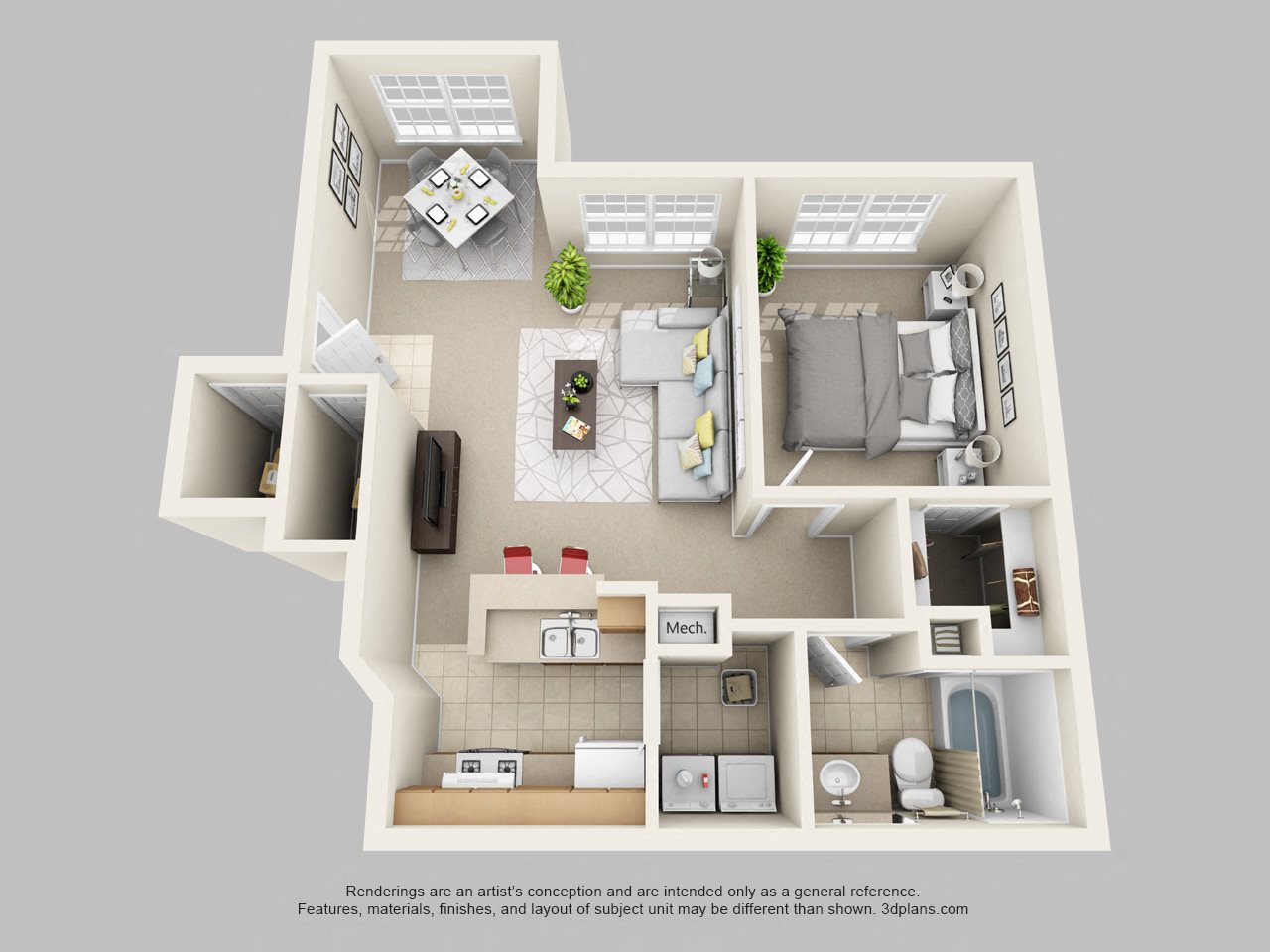 One Bedroom One Bath Floor Plan 1